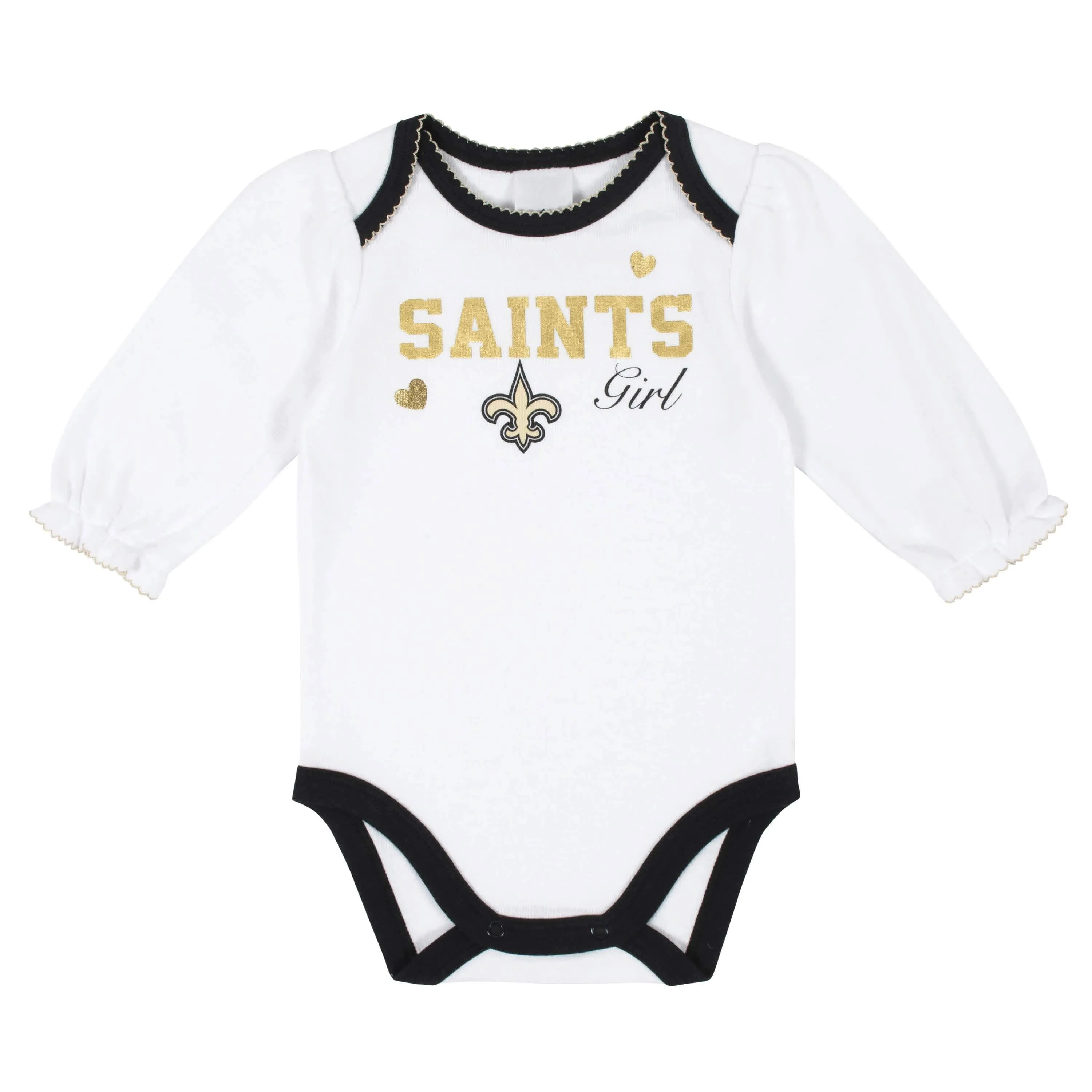 New Orleans Saints Baby Girls Long Sleeve Bodysuits