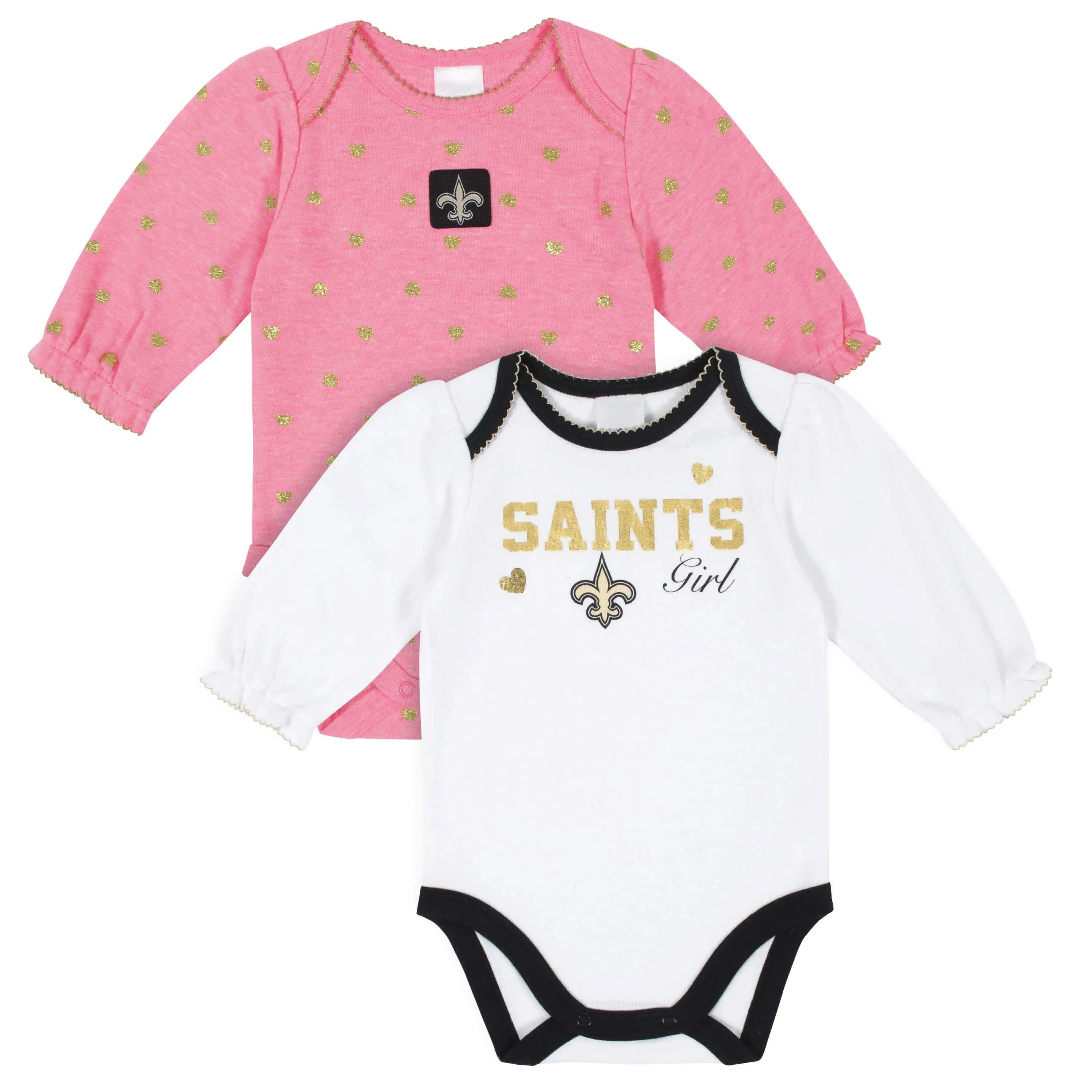 New Orleans Saints Baby Girls Long Sleeve Bodysuits