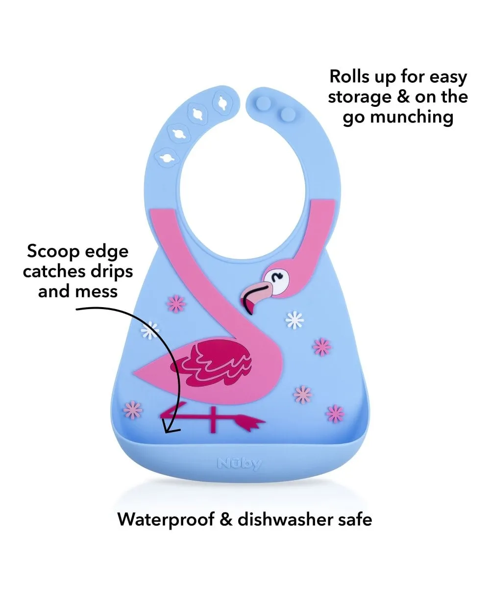 Nuby Fun 3D Silicon Bib - Flamingo