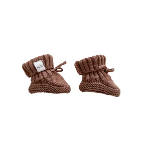 Organic Knit Booties - Brown