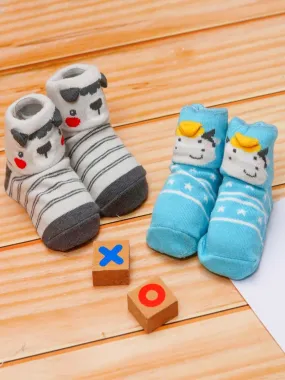 Paws & Play- Animal Theme, Anti-Skid Socks Set for Baby Boys