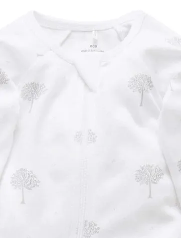 Purebaby Organic Zip Growsuit - Pale Grey Tree