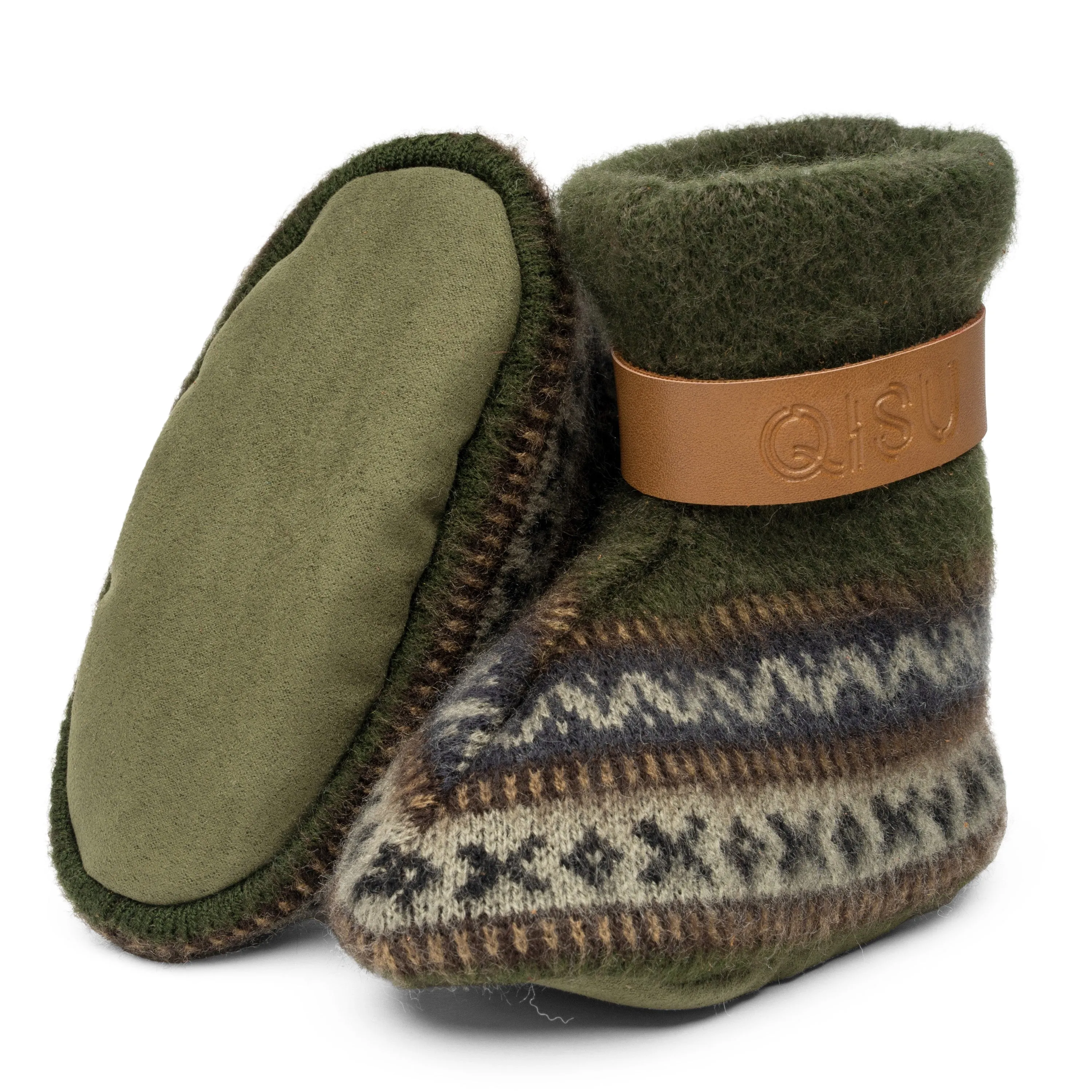 QISU Baby Booties – Green Forest | Sustainable Holiday Warmth