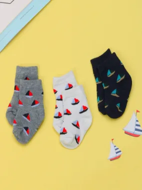 Sailor's Delight Boat Printed Crew-Length Socks Set for Baby Boys