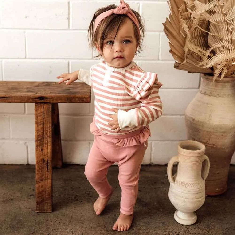 Snuggle Hunny - Organic Long Sleeve Bodysuit - Rose Stripe