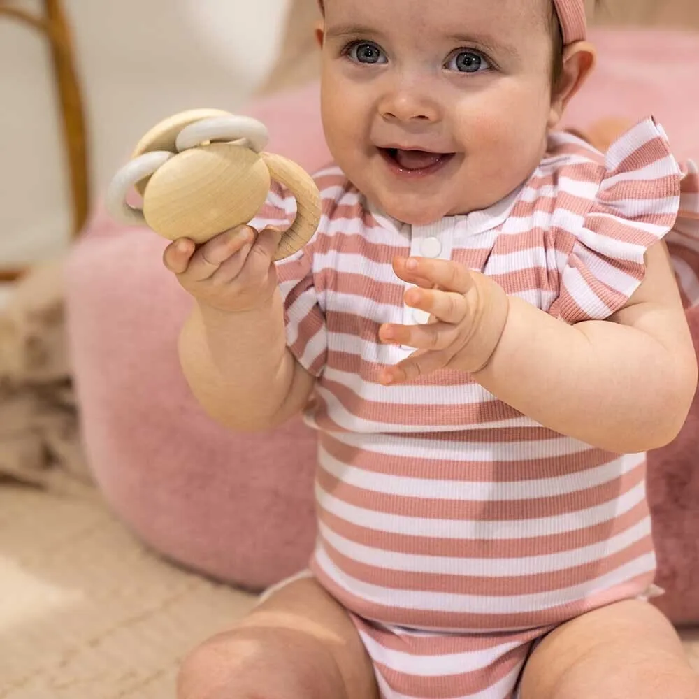 Snuggle Hunny - Organic Short Sleeve Bodysuit - Rose & Milk Stripe