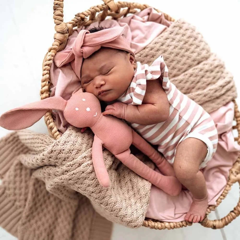 Snuggle Hunny - Organic Short Sleeve Bodysuit - Rose & Milk Stripe