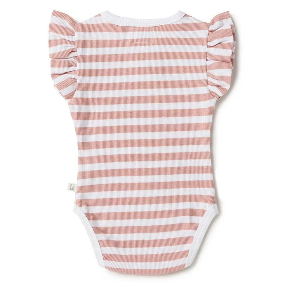 Snuggle Hunny - Organic Short Sleeve Bodysuit - Rose & Milk Stripe