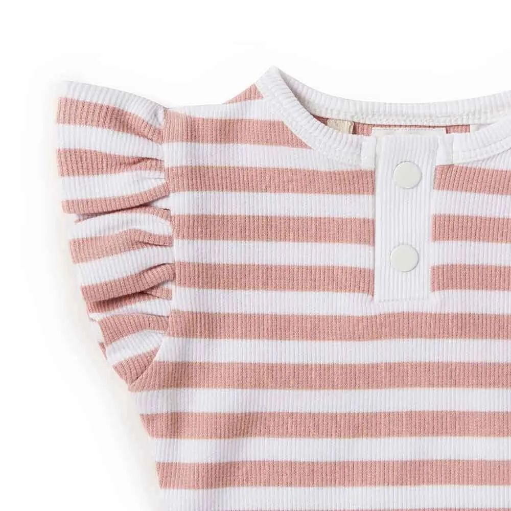 Snuggle Hunny - Organic Short Sleeve Bodysuit - Rose & Milk Stripe