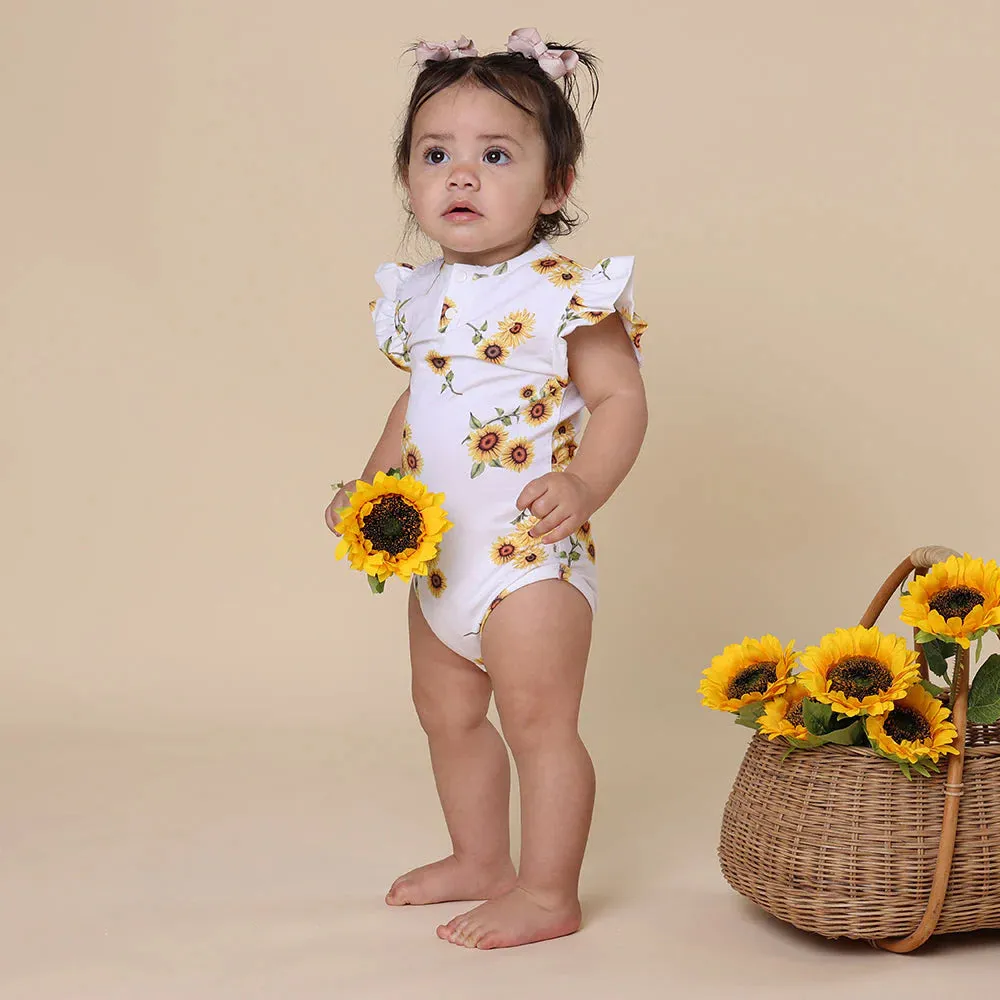 Snuggle Hunny - Organic Short Sleeve Bodysuit with Frill - Sunflower