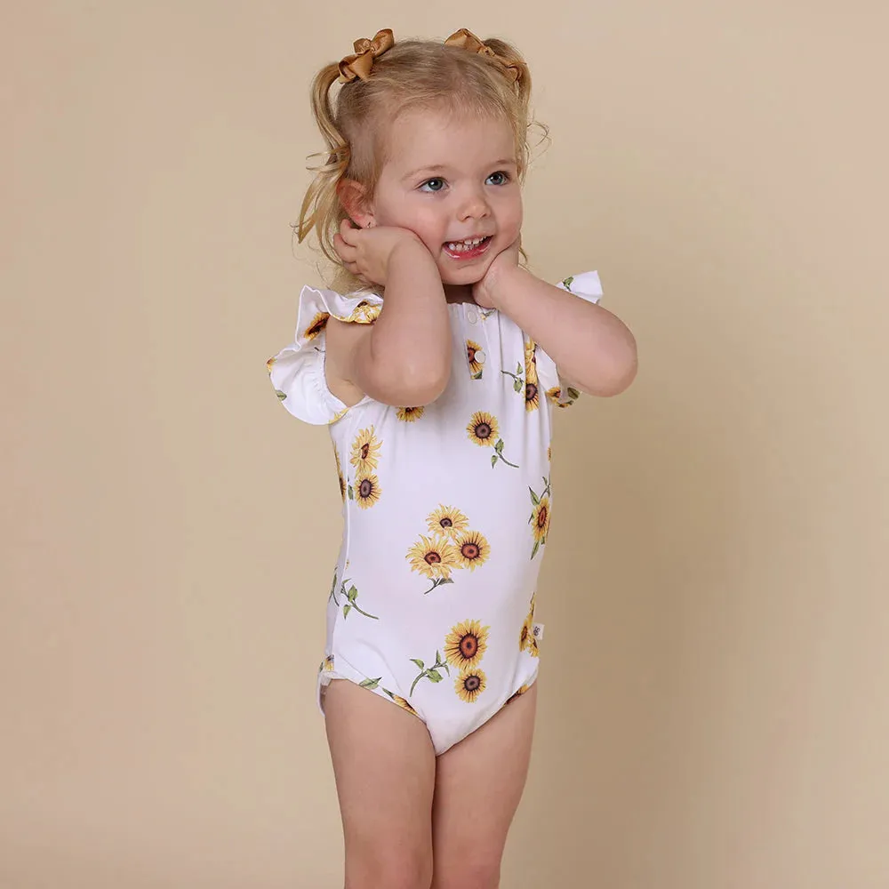 Snuggle Hunny - Organic Short Sleeve Bodysuit with Frill - Sunflower