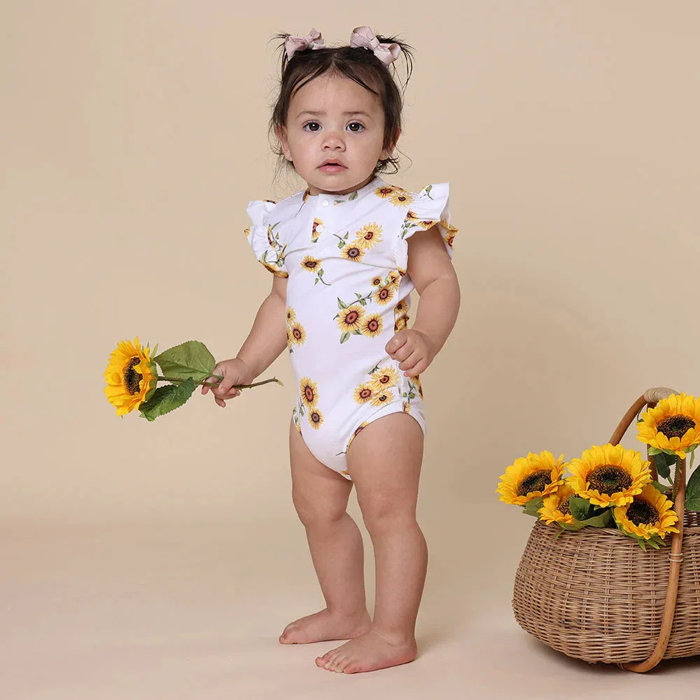 Snuggle Hunny - Organic Short Sleeve Bodysuit with Frill - Sunflower