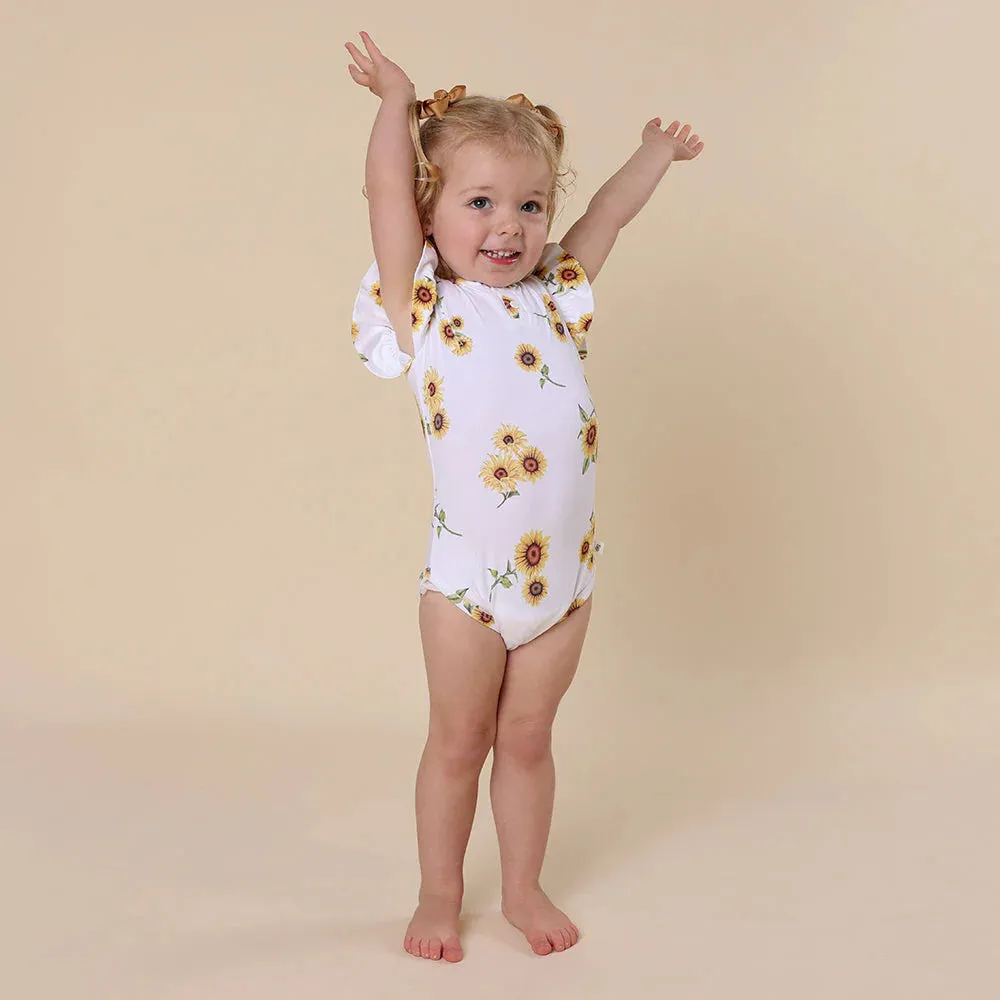 Snuggle Hunny - Organic Short Sleeve Bodysuit with Frill - Sunflower