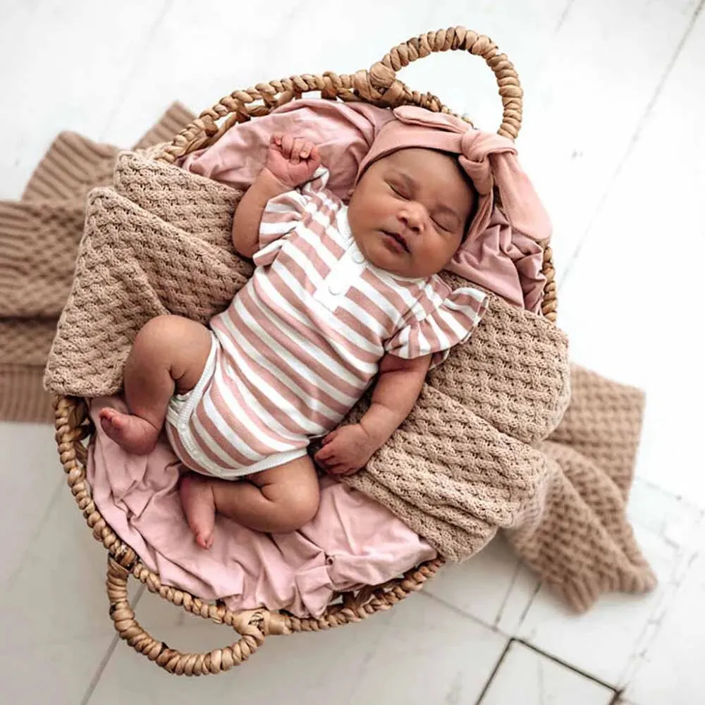 Snuggle Hunny - Short Sleeve Organic Bodysuit - Rose Milk Stripe