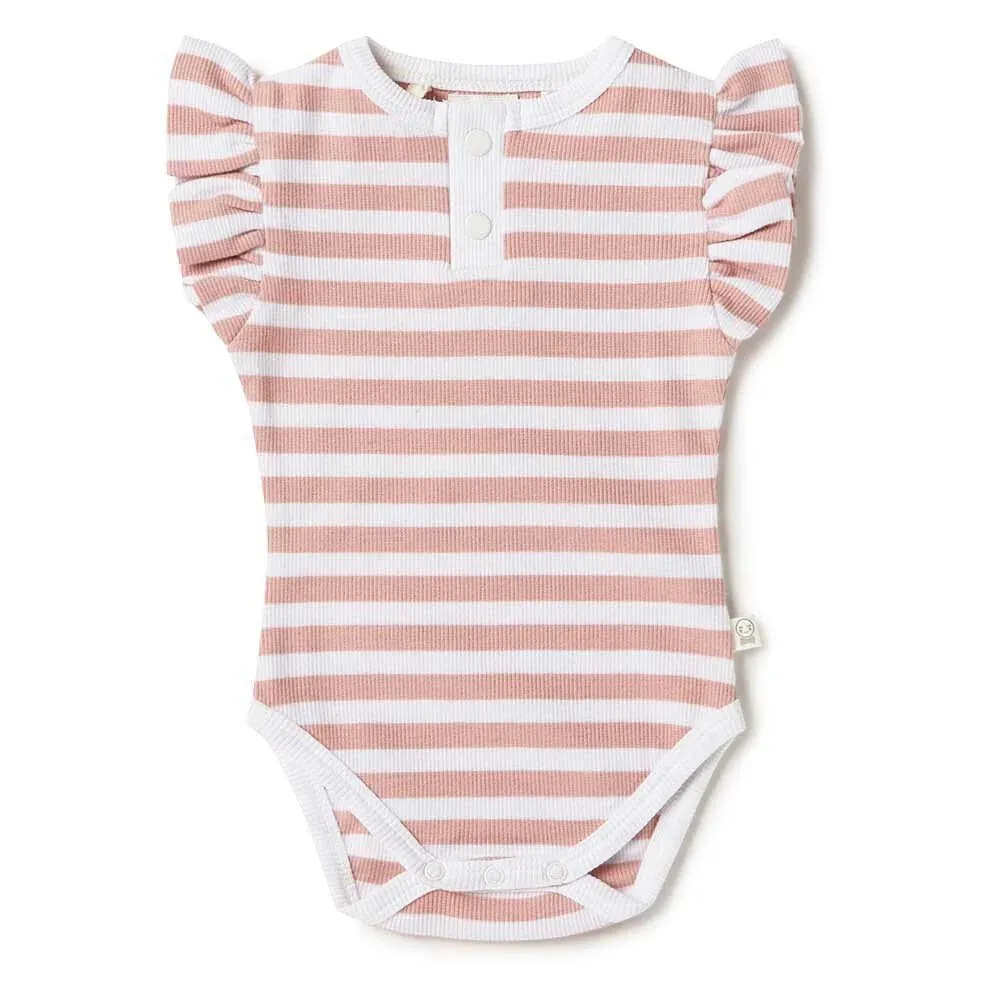 Snuggle Hunny - Short Sleeve Organic Bodysuit - Rose Milk Stripe
