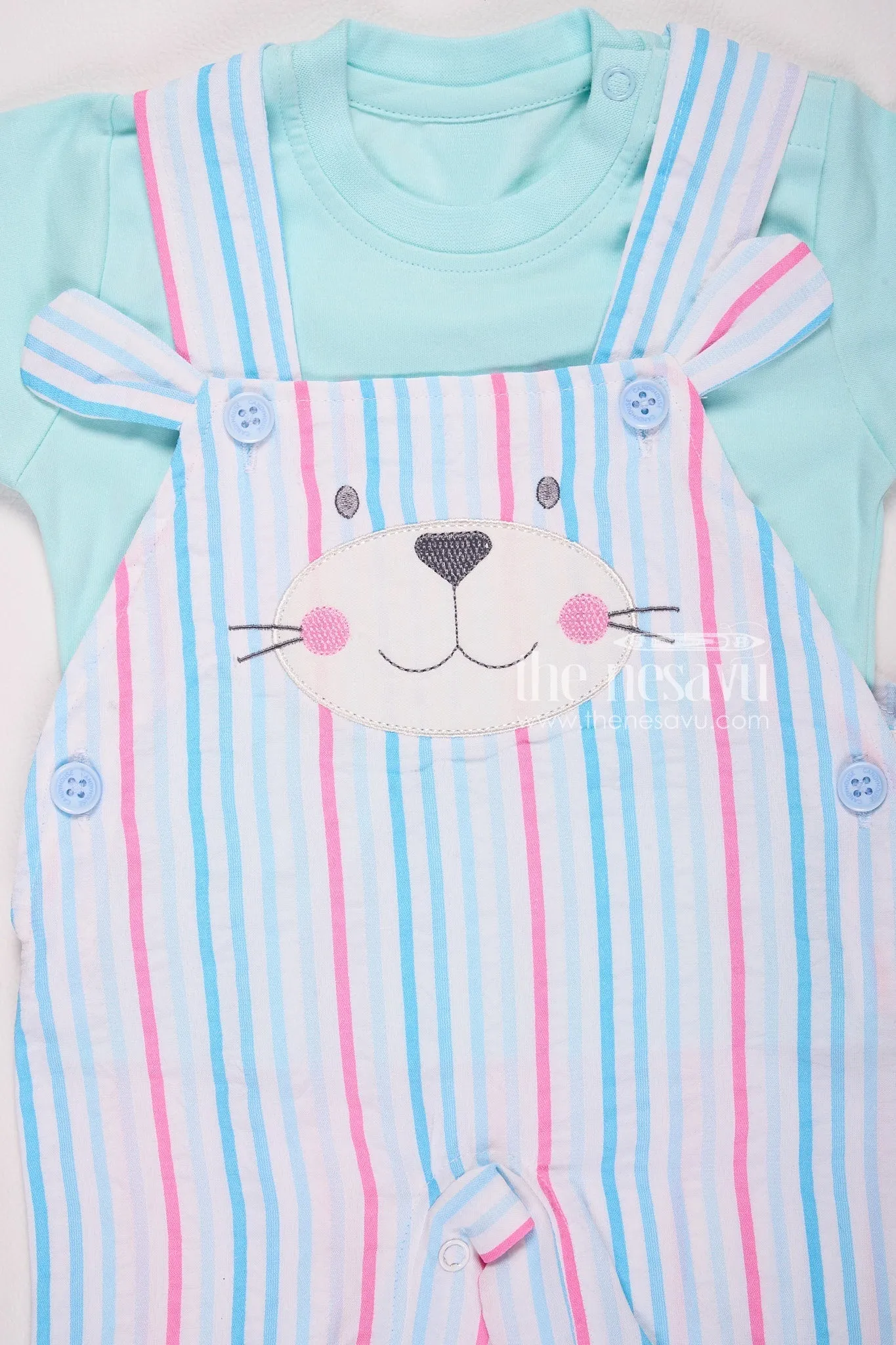 Striped Bunny Baby Romper Set Aqua