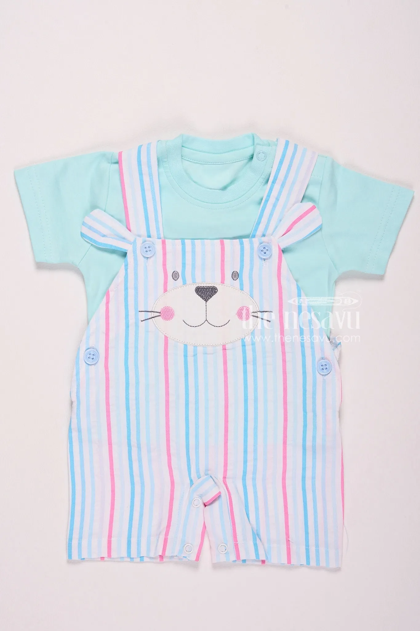 Striped Bunny Baby Romper Set Aqua
