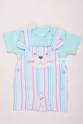 Striped Bunny Baby Romper Set Aqua