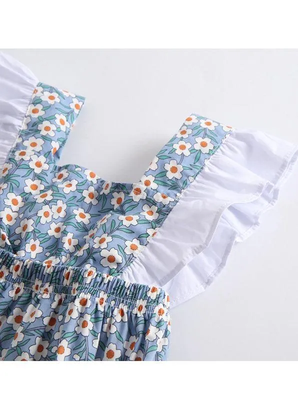 Summer Floral Ruffle Bow Infant Baby Girl Onesie Romper