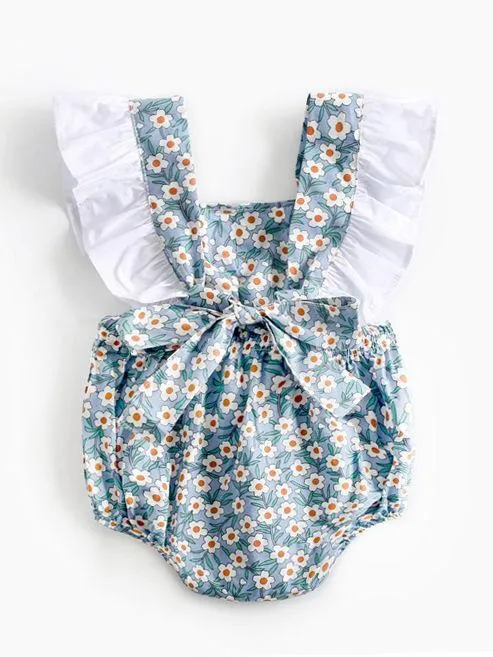 Summer Floral Ruffle Bow Infant Baby Girl Onesie Romper