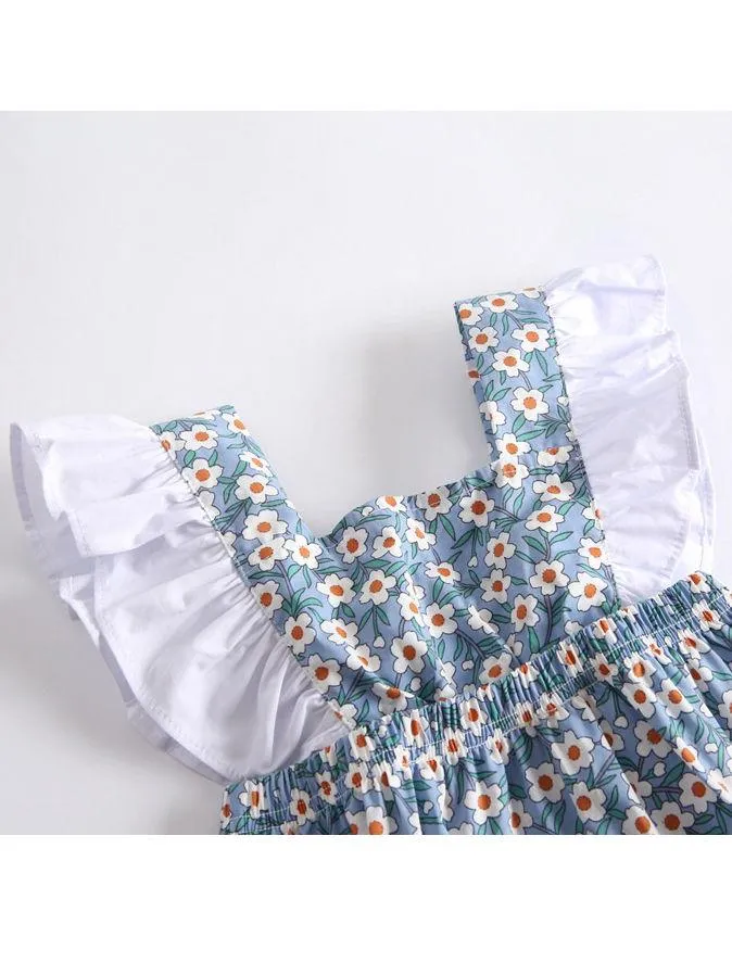 Summer Floral Ruffle Bow Infant Baby Girl Onesie Romper