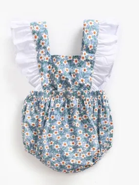 Summer Floral Ruffle Bow Infant Baby Girl Onesie Romper