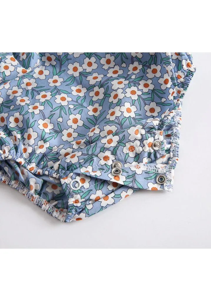 Summer Floral Ruffle Bow Infant Baby Girl Onesie Romper