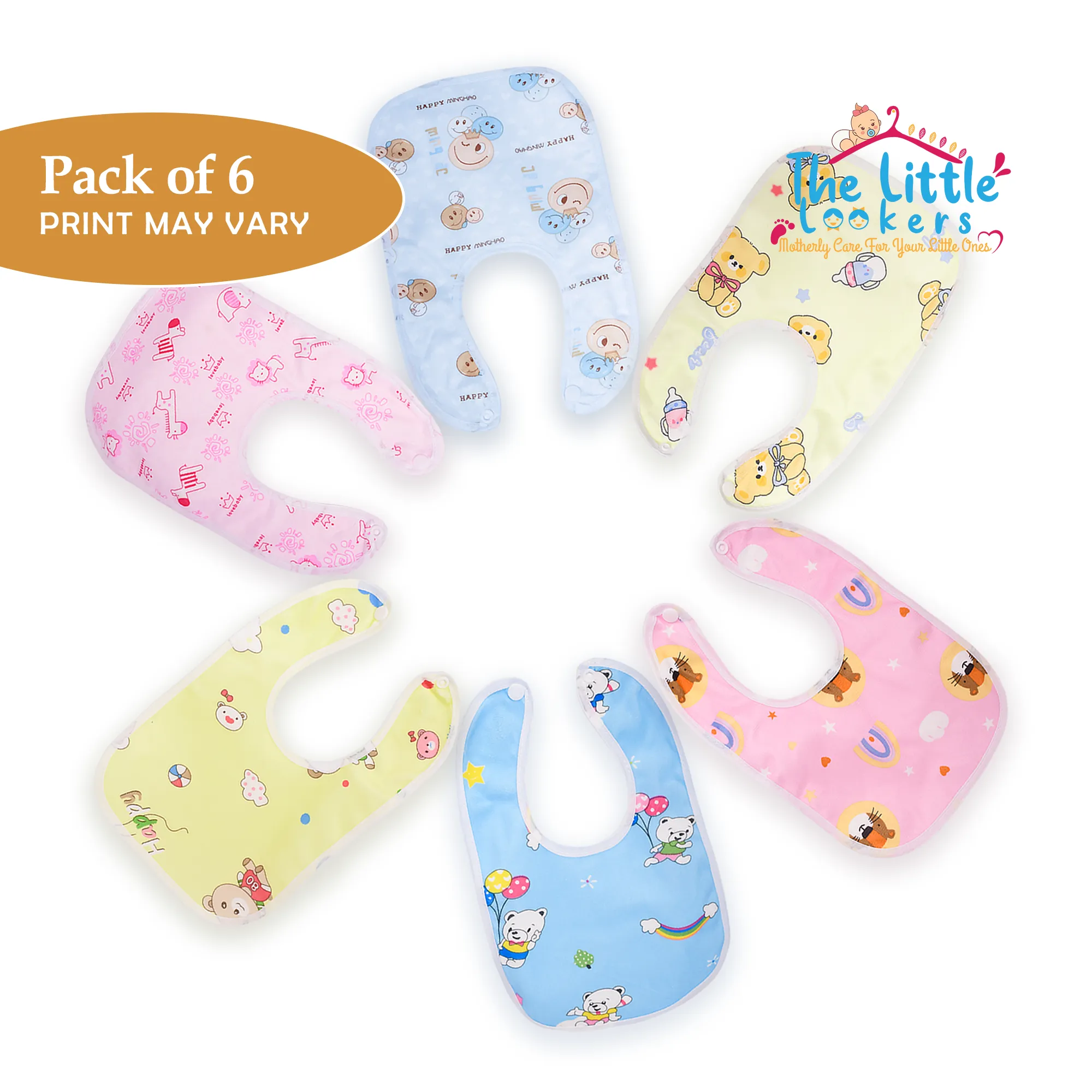 THE LITTLE LOOKERS® Baby Button Bibs/Apron Cute Overall Print with Tich Button| Soft Cotton Fabric with PVC on Back/Quick Absorption & Fast Drying for Babies/Newborns/ Infants