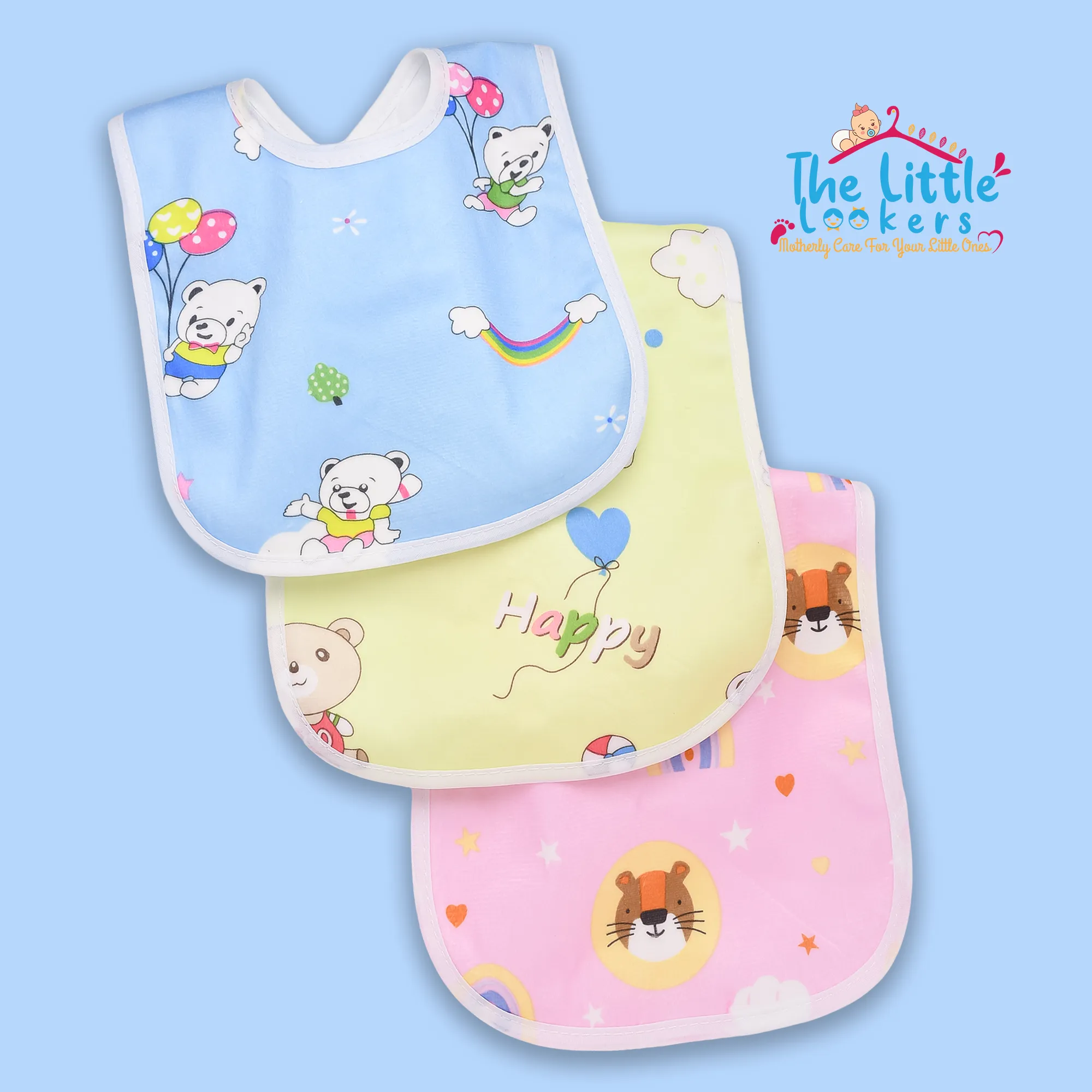 THE LITTLE LOOKERS® Baby Button Bibs/Apron Cute Overall Print with Tich Button| Soft Cotton Fabric with PVC on Back/Quick Absorption & Fast Drying for Babies/Newborns/ Infants