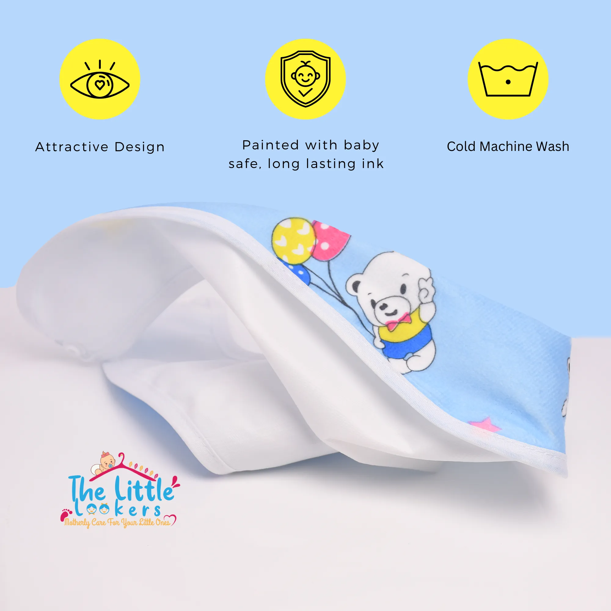 THE LITTLE LOOKERS® Baby Button Bibs/Apron Cute Overall Print with Tich Button| Soft Cotton Fabric with PVC on Back/Quick Absorption & Fast Drying for Babies/Newborns/ Infants