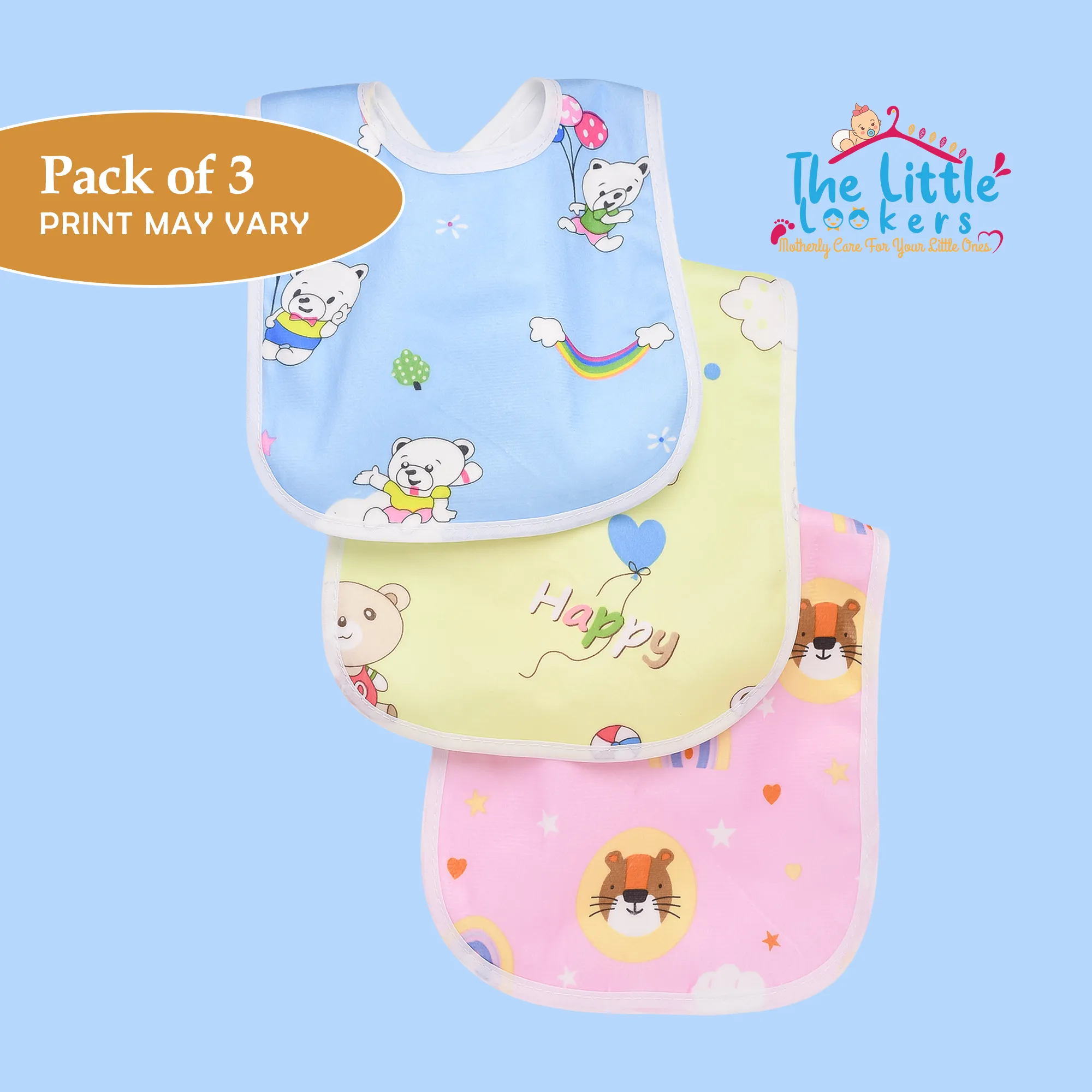 THE LITTLE LOOKERS® Baby Button Bibs/Apron Cute Overall Print with Tich Button| Soft Cotton Fabric with PVC on Back/Quick Absorption & Fast Drying for Babies/Newborns/ Infants