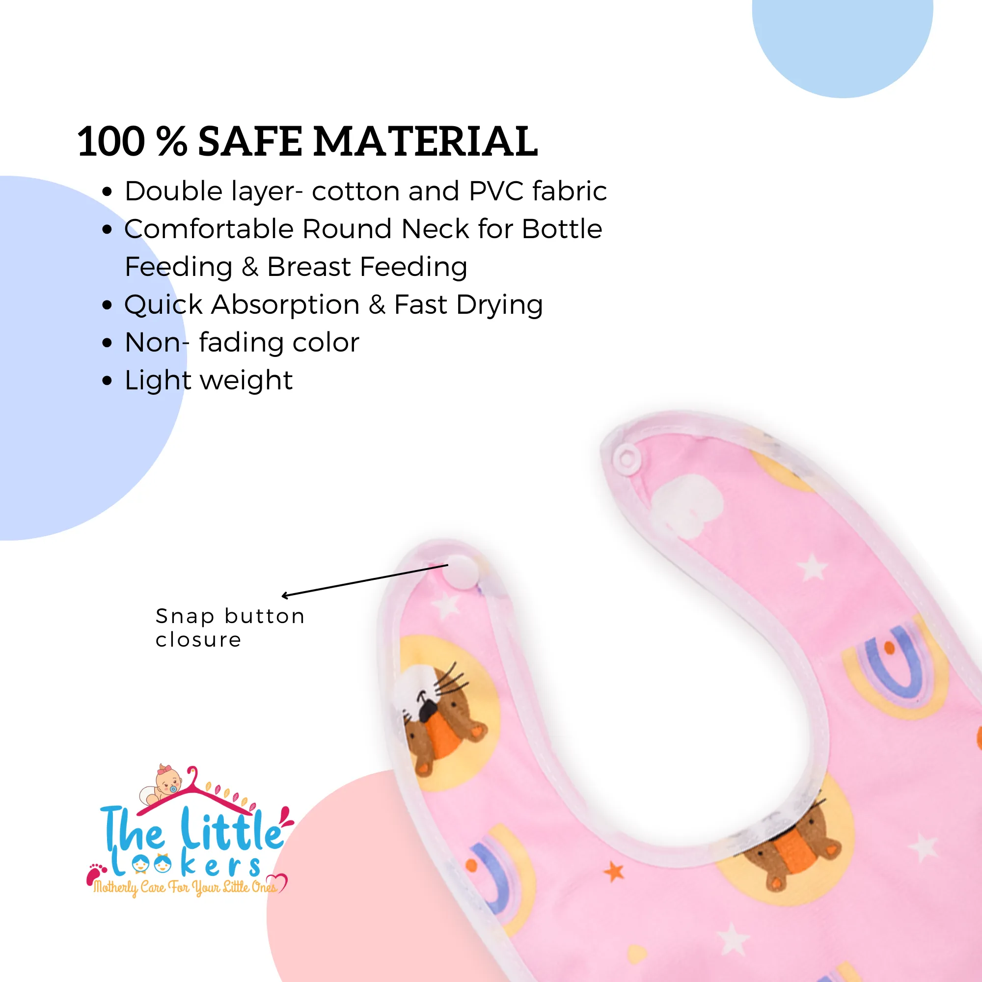 THE LITTLE LOOKERS® Baby Button Bibs/Apron Cute Overall Print with Tich Button| Soft Cotton Fabric with PVC on Back/Quick Absorption & Fast Drying for Babies/Newborns/ Infants