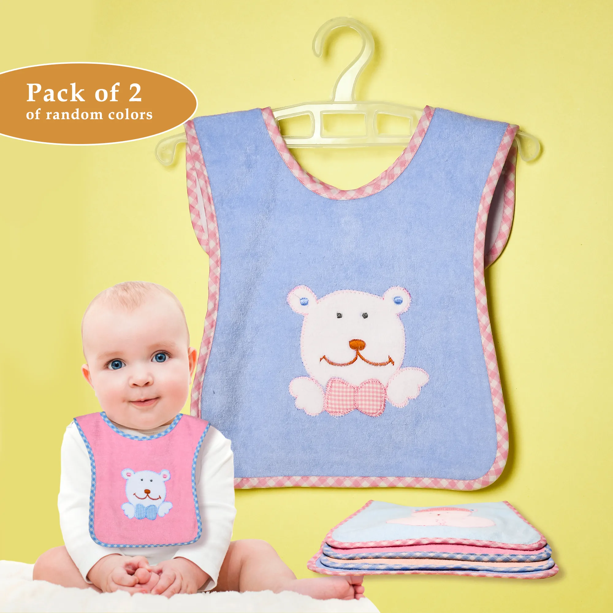 THE LITTLE LOOKERS Terry Cotton Double Layered Baby Bibs/Burp Cloth/Saliva Towel with Comfortable Tich Button Neck for Feeding Babies/Infants/Toddlers