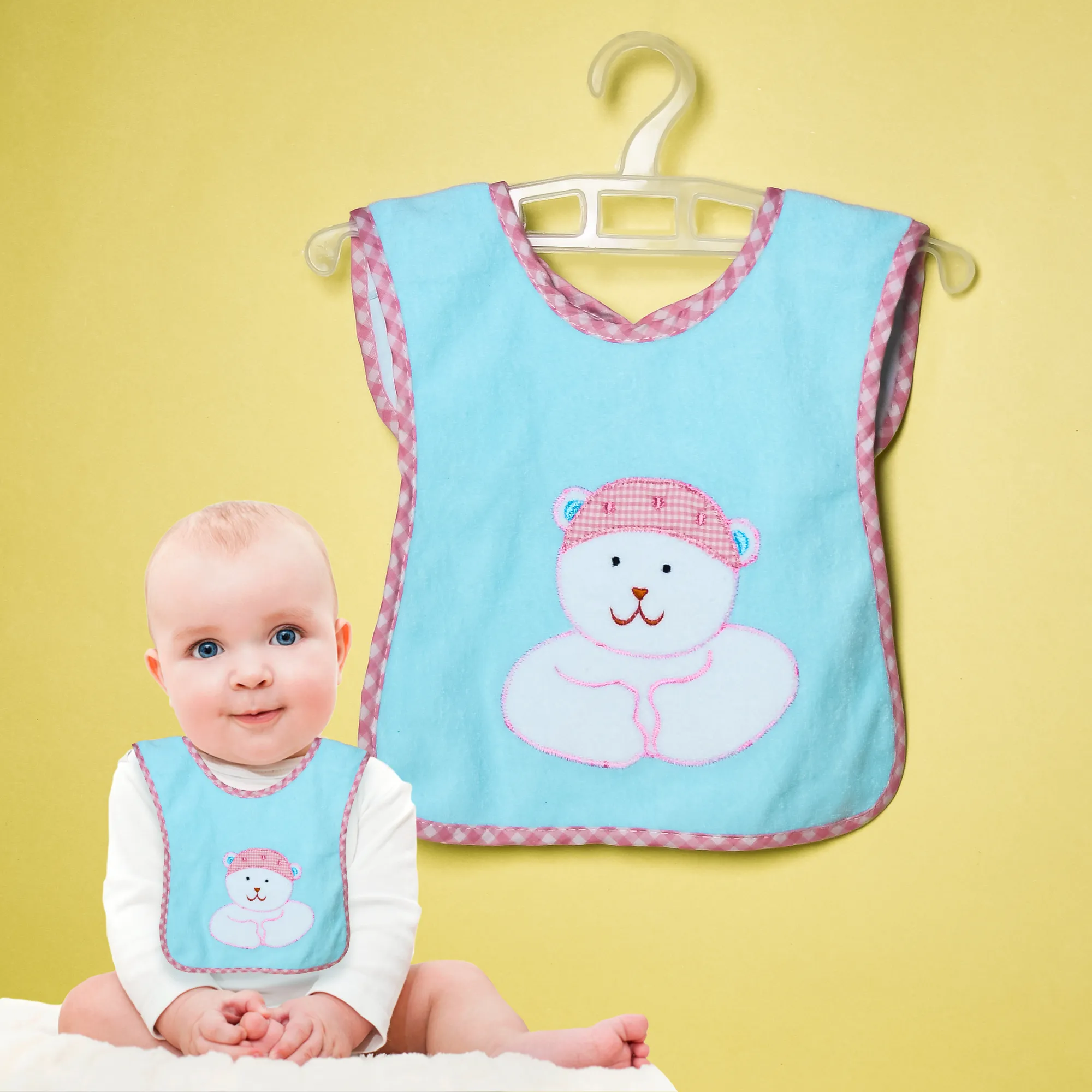 THE LITTLE LOOKERS Terry Cotton Double Layered Baby Bibs/Burp Cloth/Saliva Towel with Comfortable Tich Button Neck for Feeding Babies/Infants/Toddlers