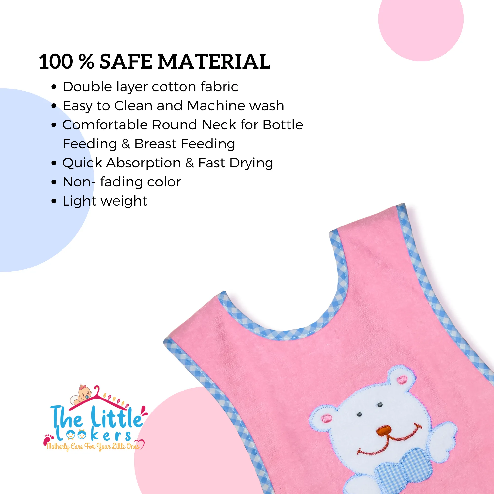 THE LITTLE LOOKERS Terry Cotton Double Layered Baby Bibs/Burp Cloth/Saliva Towel with Comfortable Tich Button Neck for Feeding Babies/Infants/Toddlers