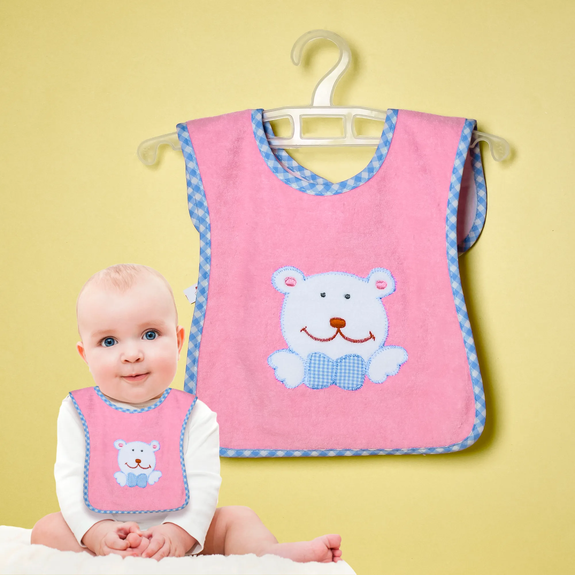 THE LITTLE LOOKERS Terry Cotton Double Layered Baby Bibs/Burp Cloth/Saliva Towel with Comfortable Tich Button Neck for Feeding Babies/Infants/Toddlers