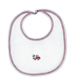 Truck hand embroidered baby bib