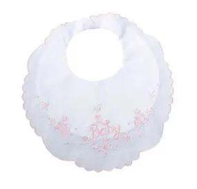 White Cotton Baby Bib with Pink Trim
