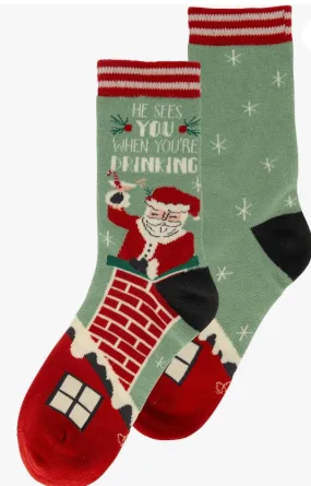 Women’s Karma socks-“He sees you when you’re drinking”