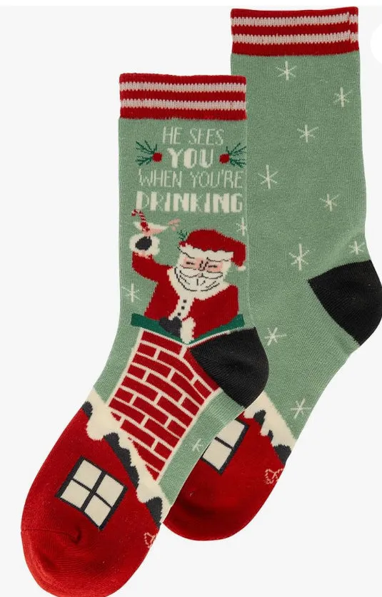 Women’s Karma socks-“He sees you when you’re drinking”