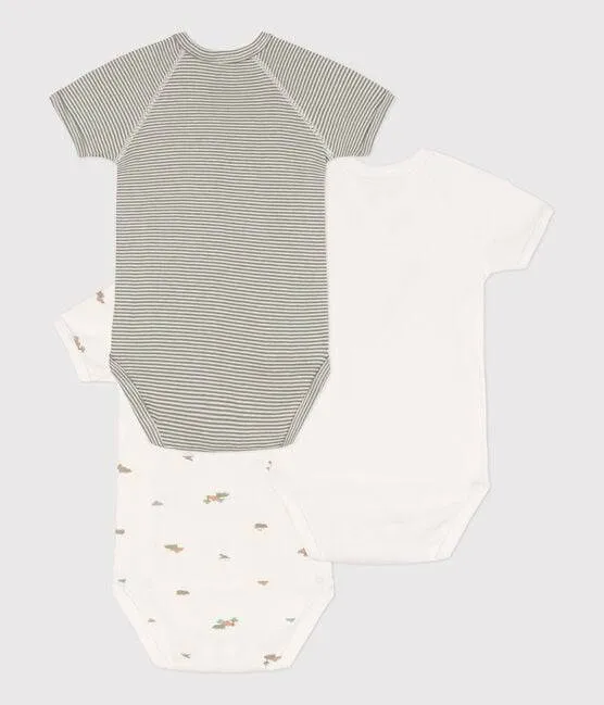 Wrapover Short-Sleeved Printed Cotton Bodysuit - Pack of 3 (Hippos)