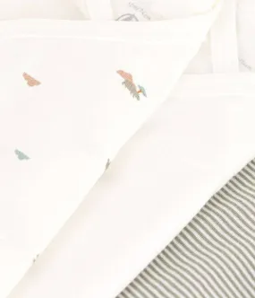 Wrapover Short-Sleeved Printed Cotton Bodysuit - Pack of 3 (Hippos)