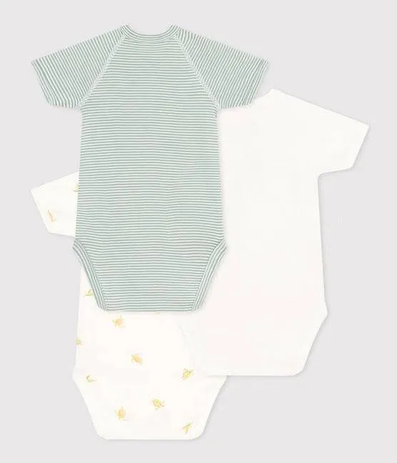 Wrapover Short-Sleeved Printed Cotton Bodysuit - Pack of 3 (Turtles)