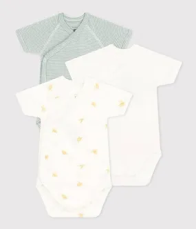 Wrapover Short-Sleeved Printed Cotton Bodysuit - Pack of 3 (Turtles)